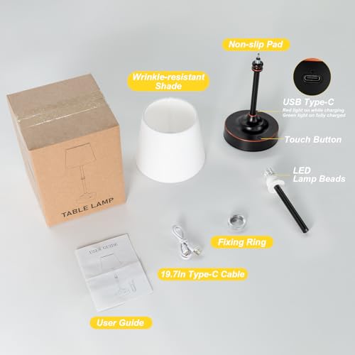 Kakanuo Rechargeable Cordless Table Lamp Antique Black - 1 Pack 4000mAh Battery Operated Lamp, 3000K Warm Light, Touch Control Stepless Dimming, for Bedside, Dining Table, Home Decor - color: Oil-Rubbed Antique Black, size: 1 Pack - 15.6in