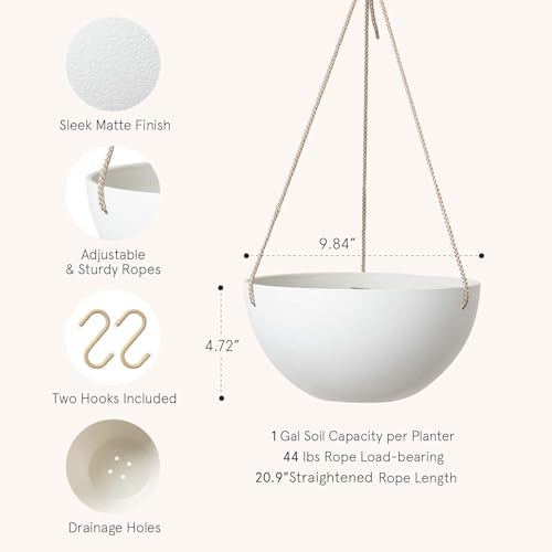 LA Jolie Muse Hanging Planter - 9.84 Inch Hanging Planters for Indoor Plants, Hanging Pots for Plants Indoor Outdoor, Set of 2, White - color: White, size: 9.84 Inch