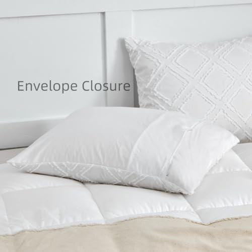 Square Pillow Shams 2 Pack, Square Size Pillowcases, Soft Microfiber Geometric Tufted Pillow Covers with Envelope Closure, White, 26x26 Inches (No Insert) - color: White-grid, size: Square(26*26)