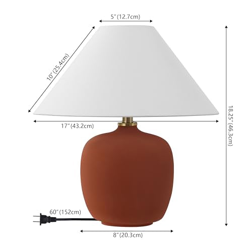 JONATHAN Y 18.25" Matte Wine Red Minimalist Table Lamps Set of 2 for Bedroom, White Linen Shade, Modern Scandinavian Bedside Lamps for Living Room Nightstand, LED Bulbs Included (JYL5600C-SET2) - color: Matte Wine Red