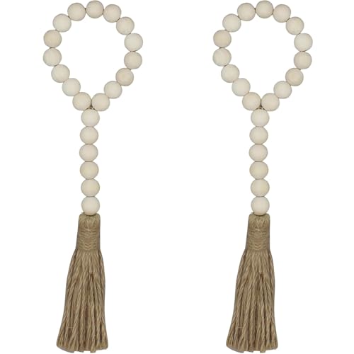 Boho Decor Wood Beads Garland Farmhouse Wall Hanging Decorations Natural Wooden Bead Tassel Decorative for Coffee Table Christmas and Prayer (Nature, 12" X2) - color: Nature, size: 12"X2