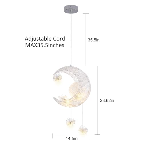 TISLYCO Kids Ceiling Light, Moon Chandelier, Girls Chandelier for Bedroom, Nursery Light Fixture - color: 23.62"x14.5"-Creative Moon Star Pendent Light