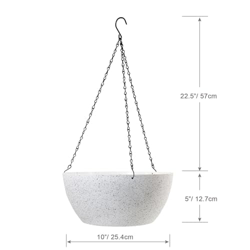WSMKSZ 10 inch Hanging Planters for Outdoor Indoor Plants with Drainage Holes and Chain, 2 Pack Round Hanging Flower Plant Pots for Garden Home Porch Decor, Speckled White - color: Speckled White, size: 10inch 2pcs