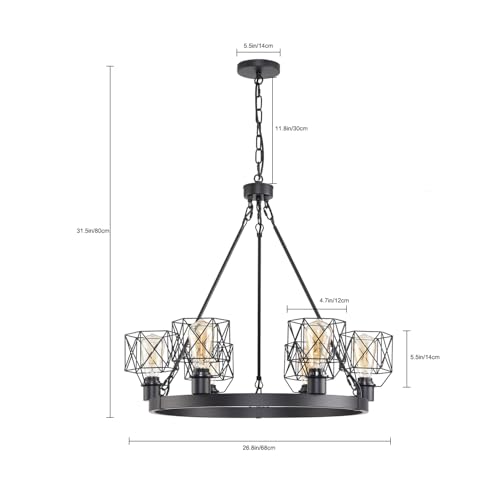 Wagon Wheel Chandelier Modern Farmhouse Pendant Light,Black Farmhouse Chandelier, 6-Light Wagon Wheel Chandelier with Adjustable Height, Dining Room Light Fixture, Hanging Lights - color: C