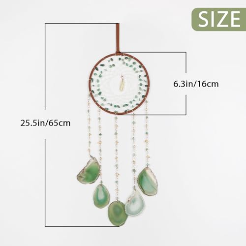 Green Aventurine Gemstone Agate Large Dream Catcher Chakra Dream Catcher with Crystals Handmade Dreamcatcher Wall Decor for Adults Boys Girls Bedroom Garden Bless Gift - color: Green Aventurine