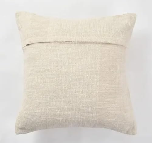 Boho Handmade Pillow Cover, White with Black Stripes, Tufted Geometric Pattern, Tassels, Woven Cotton
