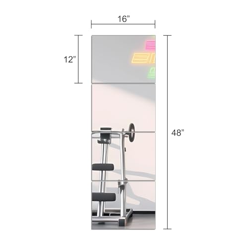 Ruomeng Full Length Wall Mirror Tiles - 12" x 16" x 4Pcs Frameless Full Body Mirror Tiles Wall Mounted Mirror for Home Gym Vanity Bedroom, Living Room - size: 16"x12"-4pcs
