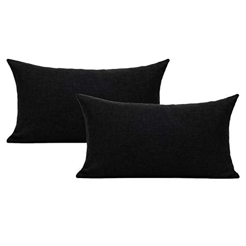 All Smiles Black Lumbar Throw Pillow Covers 12"x20" Set of 2 Rectangle Pillow Cases Oblong Farmhouse Décor Home Decorations Indoor Outdoor for Bed Sofa Couch Patio Bedroom - color: Black, size: 20" x 12" (Pack of 2)