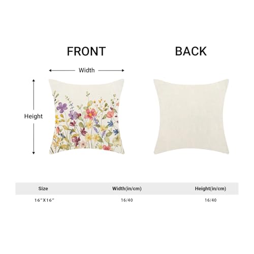 AEIOAE Spring Pillow Covers 16x16 Inch Set of 2, Colorful Wild Flower Leaves Plant Throw Pillows Case,Seasonal Floral Outdoor Decorative Farmhouse Decor Cushion Covers for Home Sofa Bed Couch - color: Colorful Wild Flowers, size: 16" x 16" (Pack of 2)