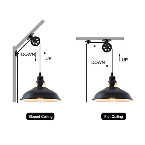 Plug in Pendant Light Industrial Pulley Pendant Lamp E26 Vintage Hanging Light Fixture With 16.4ft Cord On/Off Switch For Pool Table,Houseplant Grow lights,Kitchen Island,Sink 2 Pack Black - color: Black