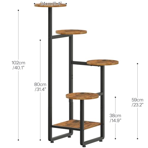 HOOBRO Plant Stand Indoor, 5 Tiered Plant Shelf for Multiple Indoor Plants, Square Corner Plant Stand for Living Room, Balcony, Patio, Rustic Brown and Black BF07HJ01