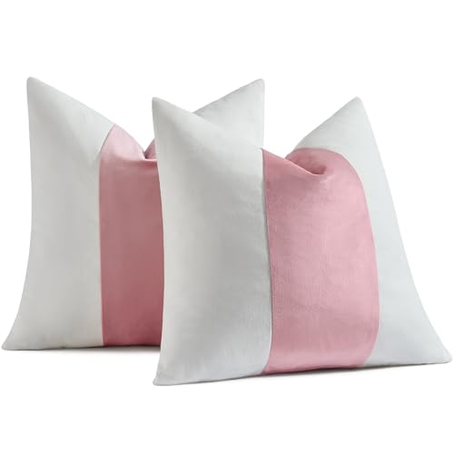 AmHoo Pack of 2 Velvet Panel Cotton Pillow Covers Decorative Pillowcase Cushion for Couch Sofa Bedroom 18 x 18-Inch Tickled Pink - color: Tickled Pink, size: 18" x 18" (Pack of 2)