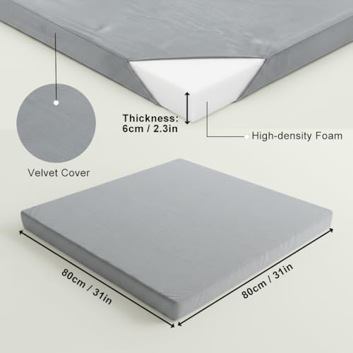 Velvet Zabuton Meditation Mat - Large Floor Pillow for Adults & Yoga Meditation Cushion - High Density Foam Floor Seating with Washable Cover, 31x31 Inch (Gray) - color: Grey