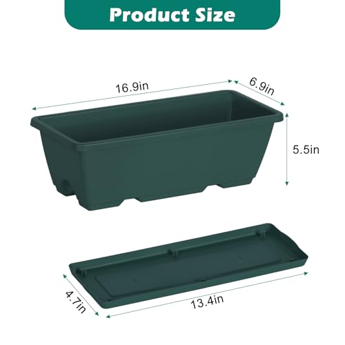 CADUKE 4 Pack Railing Planter Box 16.9 Inches Window Flower Boxes with Metal Brackets Balcony Planters Railing Hanging Fence Planter Plastic Outdoor Deck Railing Planter Boxes, Green - color: Green