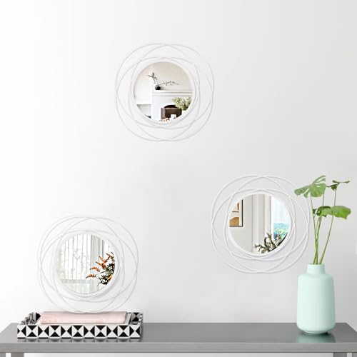 3 Pack Circle Mirror Wall Decorative Metal Wall Mirror, Art Small Round Wall Home Mirror, Decor Living Room Bedroom Bathroom Entryway 12" White - color: Circle-white, size: 3 Set 12"L x 12"W