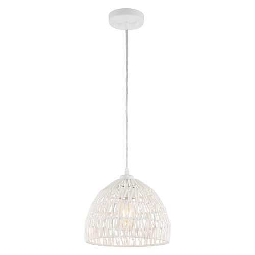 JONATHAN Y 10.25" White Modern Bohemian Woven Rope LED Pendant Light Fixture, Adjustable Dome Ceiling Lamp for Kitchen Island, Rope Shade, Coastal Farmhouse Decor (JYL6513A) - color: White, size: 10.25"