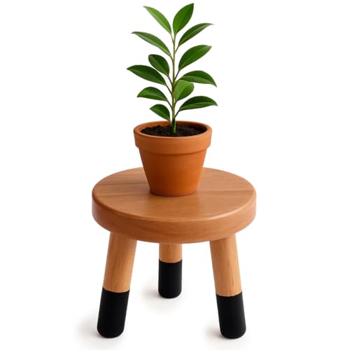 Rubber Wood 9" Round Plant Stand |Dip Dyed Black Stool, Wood Riser |Milking Stool (8" H) - color: 8" Tall Black