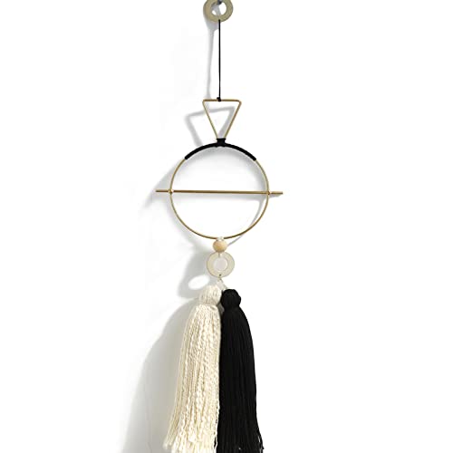 IOWER Boho Wall Decor Gold And Black Macrame Wall Decor Brass Wall Art Cute Home hanging Wall Decor For Living Room 15.7" H - color: Metallic