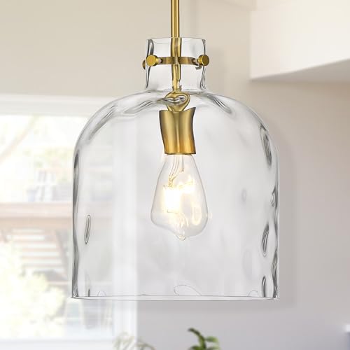 Modern Gold Pendant Light – 10" Dome Glass Hanging Light Fixture, Single E26 Pendant Lighting for Kitchen Island, Dining Room, Bedroom, Hallway, Adjustable Ceiling Lamp - color: Gold-Medium