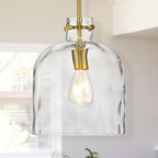Modern Gold Pendant Light – 10" Dome Glass Hanging Light Fixture, Single E26 Pendant Lighting for Kitchen Island, Dining Room, Bedroom, Hallway, Adjustable Ceiling Lamp - color: Gold-Medium