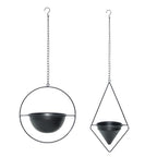 Metal Hanging Planters Set of 2 Modern Indoor Plant Hanger with Round and Diamond Pots, Geometric Small Wall and Ceiling Hanging Plant Holders for Succulents and Herbs, Black Finish - size: CIRCLE+DIAMOND