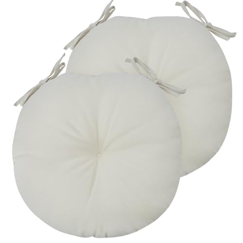 Bistro Chair Cushions 15 inch,Set of 2,Tufted Round Chair Cushions with Ties,15"x15"x4",Water Resistant Round Seat Cushion for Barstool Chairs,Patio Garden Kitchen Outdoor Furniture(Cream White) - color: Cream White, size: 15"x15"
