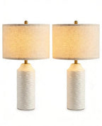White Table Lamps Set of 2, 22" Ceramic Bedside Lamps for Bedroom - Nightstand Lamp Set of 2 with Linen Shade, Modern Farmhouse Side Table Lamps for Living Room, Rotary Switch, E26 Base
