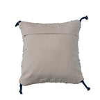 Creative Co-Op Tufted Cotton Geometric Pattern and Tassels, Natural and Blue Pillow, Ivory