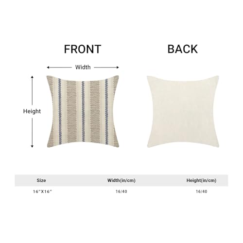 Boho Pillow Covers 16x16 Set of 2 Blue Brown Strips Throw Pillow Covers Outdoor Decoration Modern Abstract Decorative Pillowcase Farmhouse Linen Cushion Case for Home Sofa Couch - color: Boho-sage Blue-brown, size: 16" x 16" (Pack of 2)
