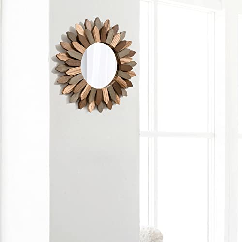 Honiway Boho Wall Decor 12 inch Decorative Mirror with Rustic Wood Sunburst Frame, Perfect for Bedroom, Living Room, Bathroom, Kitchen - color: Tril Color, size: 12 inch (1 pack)