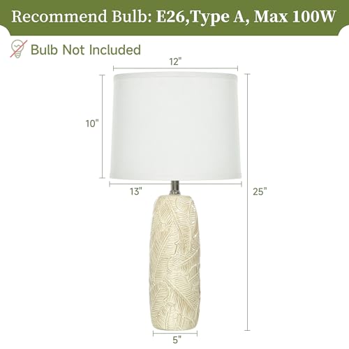 EUO 25” White Lamps Set of 2 for Living Room, Bedroom, Farmhouse Ceramic Table Lamps for Nightstand Set of 2, White Ceramic Lamps with Leaves Design - color: Leaves-WH