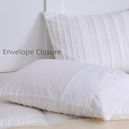 Standard Pillow Shams 2 Pack, Standard Size Pillowcases, Soft Microfiber Geometric Striped Tufted Pillow Covers with Envelope Closure, White, 20x26 Inches (No Insert) - color: White-stripe, size: Standard(20*26)