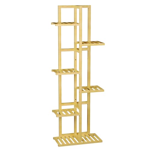 ROMGUAR CRAFT 6 Tier Bamboo Plant Stand Indoor, Wood Tall Flower Holder Corner Tiered Plant Shelf for Multiple Plants (Natural)