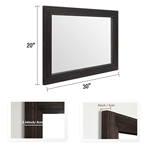 YOSHOOT Hand-Made Wooden Spliced Wall Mirror for Bathroom, Rustic Farmhouse Vanity Mirror, Décor Wall Art, Solid Wood Frame, Vertical or Horizontal Hanging - color: Spliced Black, size: 30"L x 20"W
