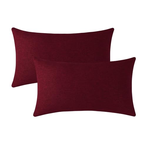 Jeneoo Decorative Burgundy Red Throw Pillow Covers Rustic Farmhouse Rectangular Linen Burlap Soft Comfy Solid Cushion Couch Cases for Sofa Living Room (Set of 2, 12 x 20 Inches) - color: Burgundy Red, size: 20" x 12" (Pack of 2)