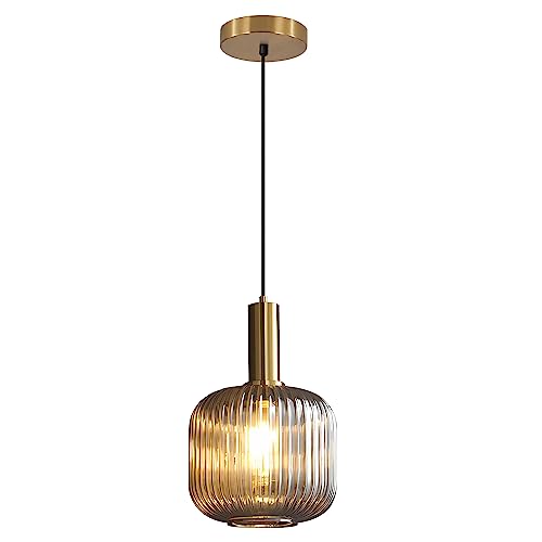 BOKT Modern 1-Light Gold Globe Pendant Light Mid Century Smoke Gray Ceiling Pendant Lighting Glass Ball Round Pendant Lamp Single Brushed Brass Pendant Light Fixture Kitchen Island (Smoke Gray) - color: Smoke Gray