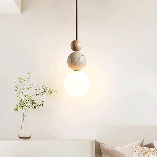 Modern Indoor Pendant Light Natural Stone Spherical Hanging Light Frosted White Glass Suspension Pendant Lamp for Bedside Restaurant Kitchen Island Aisle Bar Club Chandelier (Brown) - color: Brown
