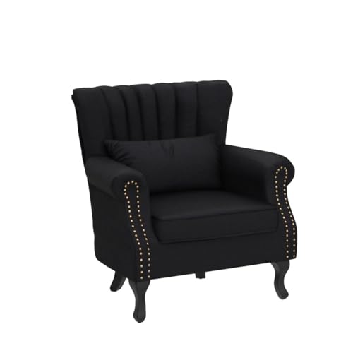 Kmax Black Accent Chair Velvet Wingback Chair with Pillow Nail-Head Channel Tufted Oversized Club Chair for Living Room Bedroom Guest Room - color: Black