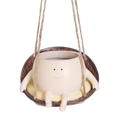 bestbear Hanging Swing Chair Planter Pot Resin Smiley Face Planter for Indoor Outdoor Plant Cute Head Flower Pots for String of Pearls Plant Live Unique IdeaI for Mother Day, Christmas (Small) - size: Small