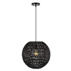 JONATHAN Y 15.75" Black 1-Light Modern Bohemian Woven LED Pendant Light, Adjustable Hanging Ceiling Lamp for Kitchen Island Dining Room, Paper Wicker Shade, Bulb Included (JYL6503C) - color: Black