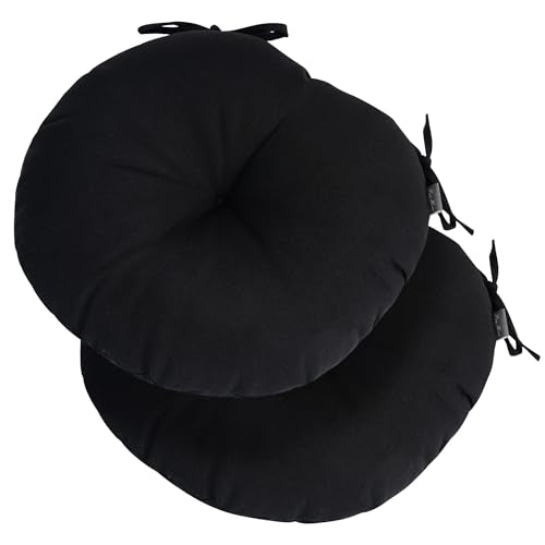 FUNHOME Bistro Chair Cushion with Ties 15"x15"x4", Water Repellent Outdoor Round Chair Cushions Set of 2, Patio Tufted Chair Pads for Home Garden-Black - color: Black