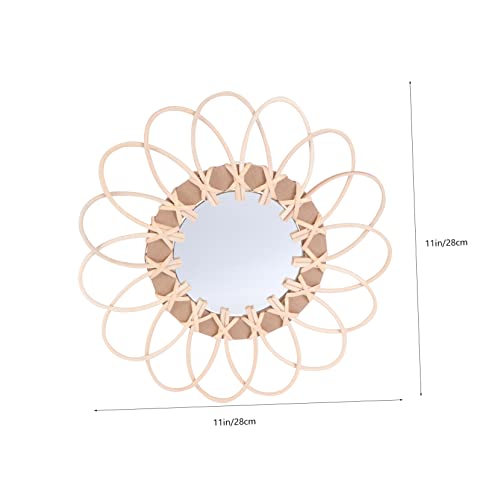 PRETYZOOM 1pc Boho Decorative Woven Mirror Handcrafted Wall-Mounted Makeup Mirror for Beige for Living Room Bedroom Bathroom Wall Art