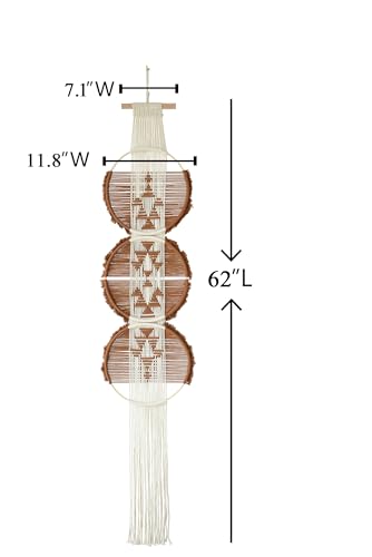 Flber Macrame Wall Hanging Brown and white Boho Wall Decor Art Living room wall art Round Handmade Geometric Lines Home Décor 11.8W x 65L - color: Brown1