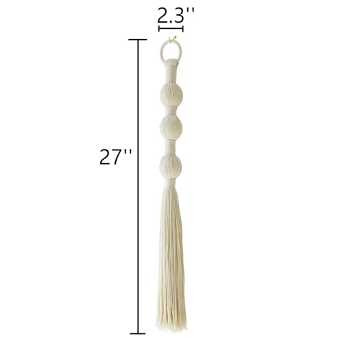 IOWER Macrame Wall Hanging Small Sphericity Cotton Textile Tassel Wall Hanging Fiber Yarn Art for Living Room Bedroom 27'' L x 2.3'' W - color: Ivory