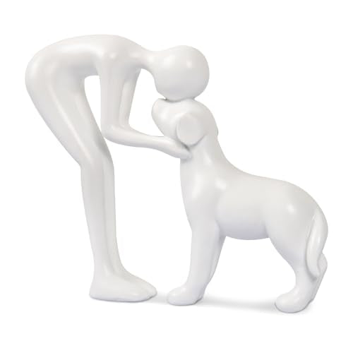 Dog Sculpture Home Decor Cute Man and Dog Statue Decoration for Office、Living Room、Bedroom、Home， Memory Gifts for Pet Lovers (White) - color: White