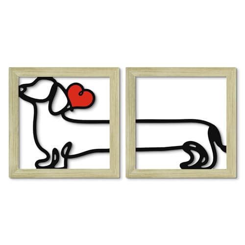 Putuo Decor Dog Boho Wall Decor, Set of 2 Minimalist Line Art Red Heart Wall Hanging, Dog Lover Gift for Living Room Bedroom Nursery Entryway - color: Minimalist Line Dog