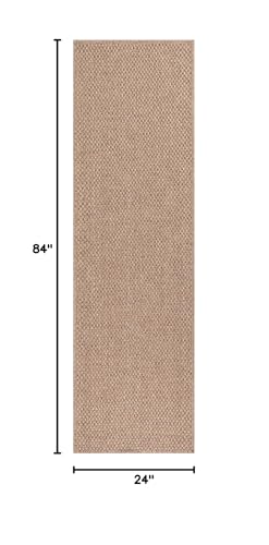 CAMILSON Indoor and Outdoor Runner Rug Natural Solid Boho Woven Design Easy-Cleaning Non Shedding Farmhouse Living Room Bedroom Garden Patio and Kitchen Washable Outside Carpet Alfombras (2x7) - color: Basketweave/Natural, size: 2' x 7' (Rectangular)