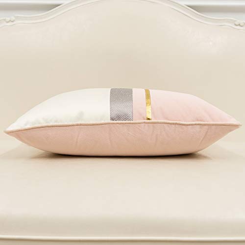 Avigers 22 x 22 Inches Pink White Gold Leather Striped Patchwork Velvet Cushion Case Luxury Modern Throw Pillow Cover Decorative Pillow for Couch Living Room Bedroom Car - color: Pink, size: 22" x 22" (Pack of 1)
