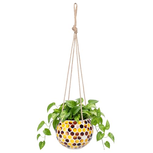Hanging Planter Mosaic Garden Pot Small Flower Pot for Indoor Plant Disco Ball Hanging Planter with Drainage Yellow Bee - color: Yellow