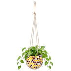 Hanging Planter Mosaic Garden Pot Small Flower Pot for Indoor Plant Disco Ball Hanging Planter with Drainage Yellow Bee - color: Yellow